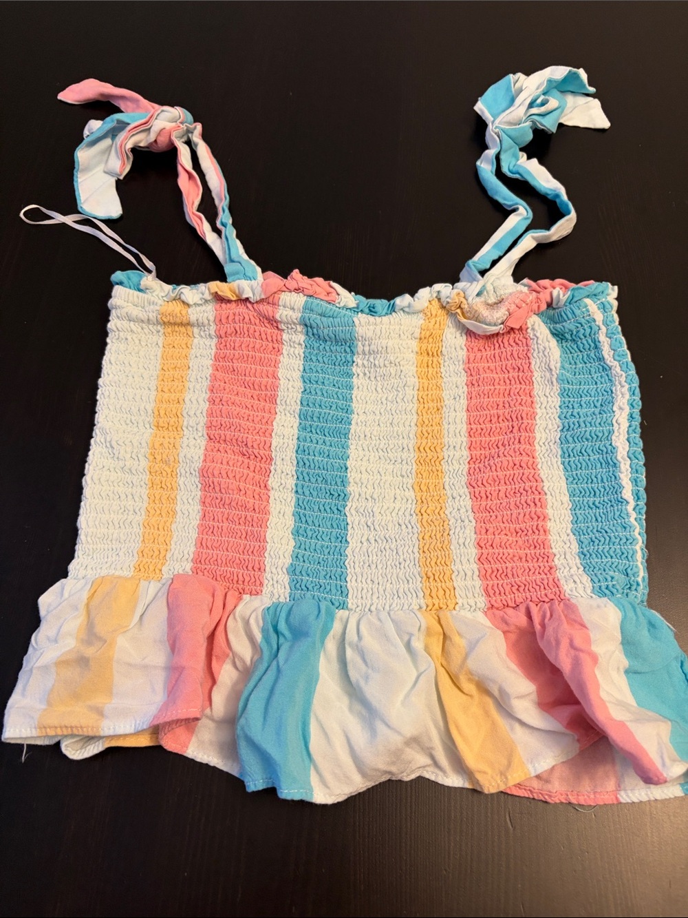 Girls Smocked Stripe Ruffle Cami Top - Pastel Multi